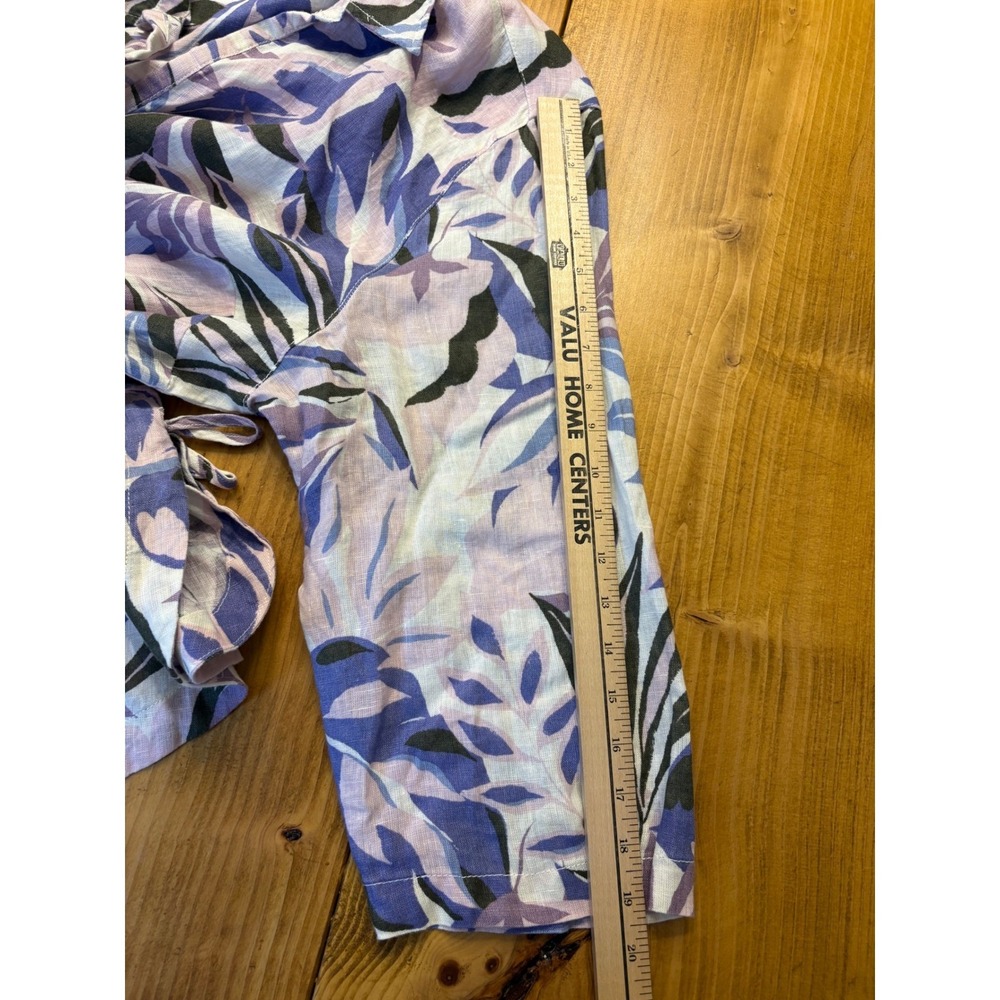 C&C California Women Purple Tropical Leaf Print 100% Linen Tunic Top 3/4 Sleeve - Picture 5 of 11